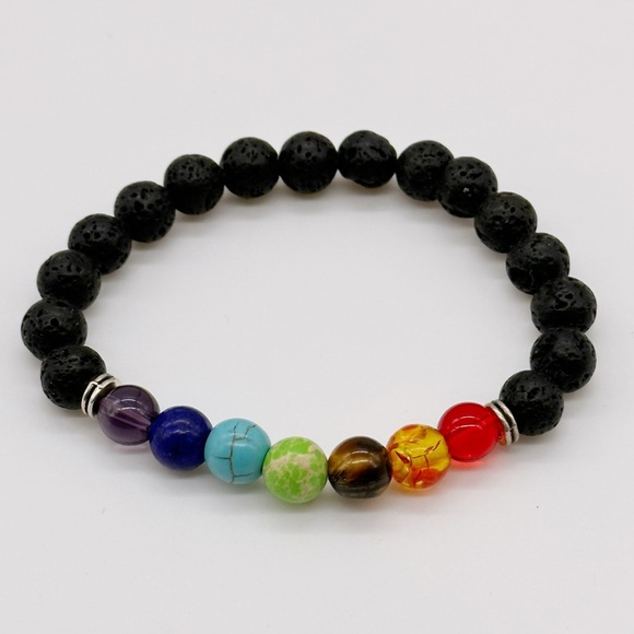 Black Lava 7 Chakra Diffuser Bracelet Inspire Wellness & Health Elastic - Picture 2 of 5